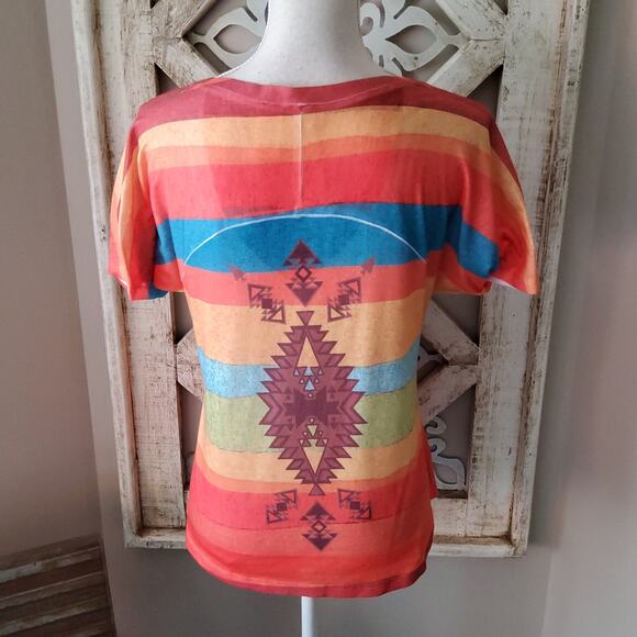 Live to be Spoiled Short Sleeve Western Aztec Colorful Sequin Lightweight TShirt - Picture 4 of 4